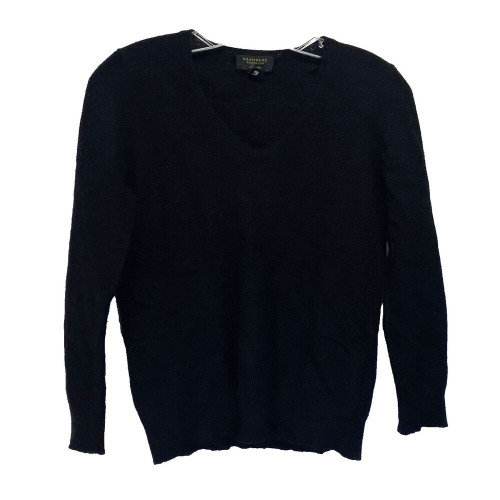 Charter Club Women's Size Large 100% Cashmere Luxury V-Neck Sweater Black Knit